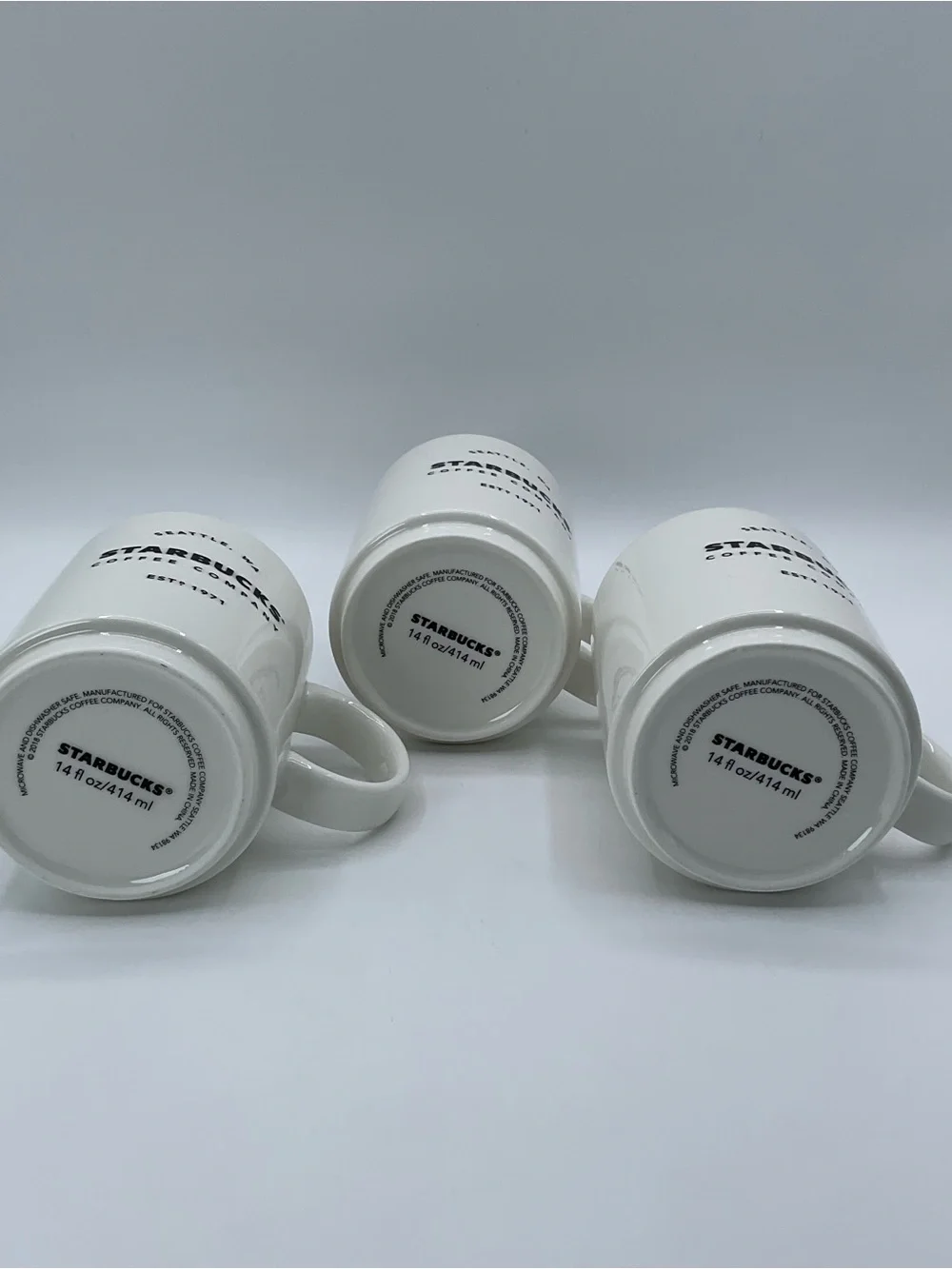 Set of 3 Starbucks Seattle WA Coffee Company White Ceramic Mugs 14 oz Est 1971